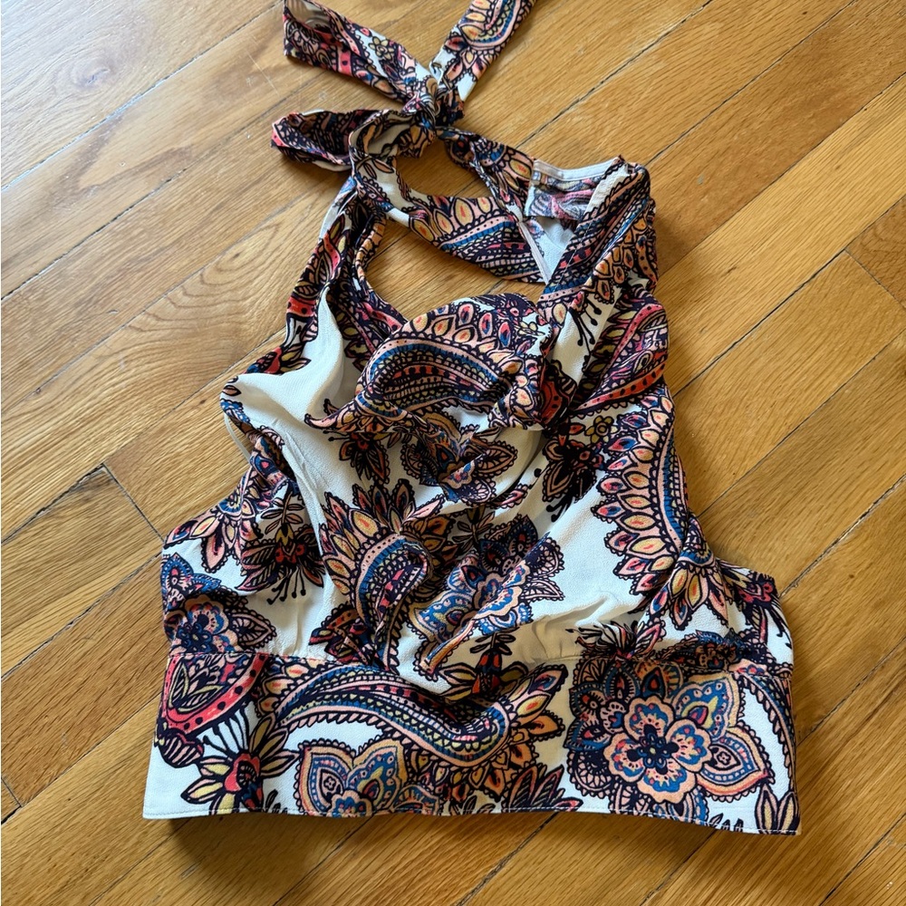 Free People Paisley Halter Camisole - Pink & Cream